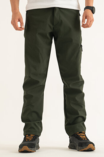Souris Men's Khaki Winter Fleece Water Repellent Windproof Outdoor Softshell Trousers