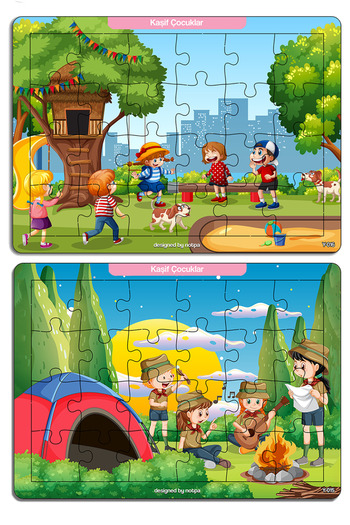 kutuTR Notpa Çocuklar Için Eğitici Ve Öğretici Ahşap 24 Parça Renkli Puzzle Kaşif Çocuklar 4lü Set 15