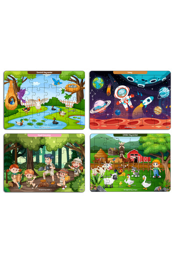 kutuTR Notpa Çocuklar Için Eğitici Ve Öğretici Ahşap 24 Parça Renkli Puzzle 4lü Set 7