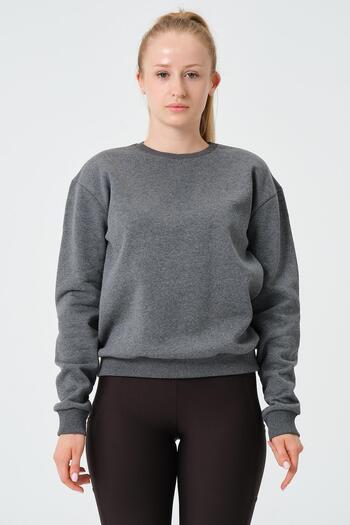 DOFİ Women's Gray Crew Neck Recycle Raised Sweatshirt