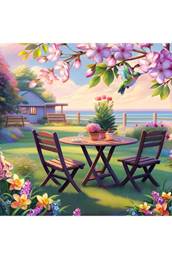 LİLYHOBBYLAND Renkli Baskılı Sayılarla Boyama Hobi Seti (Çerçeveli-Büyük Boy) 95x125 cm: Bahar Keyfi