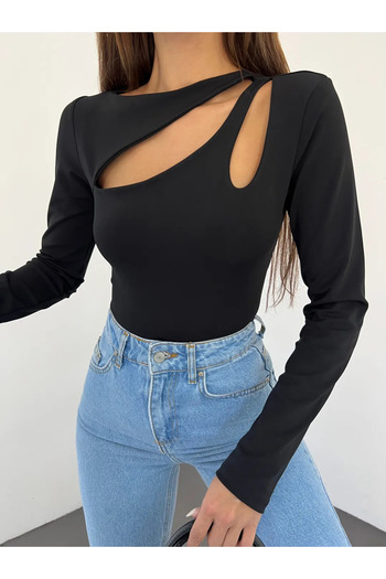 TREND BOUTİQUE DE NOCHE SANDY FABRIC DROP COLLAR DECOLTED WOMEN BLUZ - BLACK