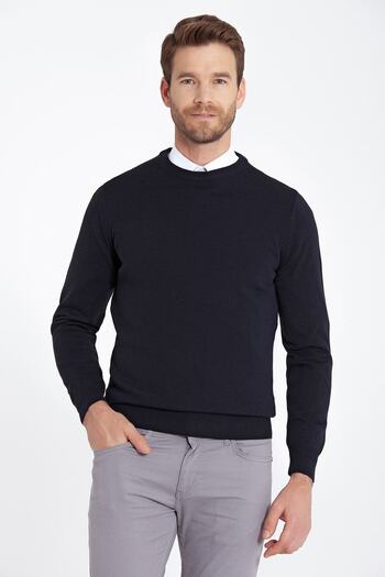 Hatemoğlu Men's Navy Blue Crew Neck Knitwear Sweater