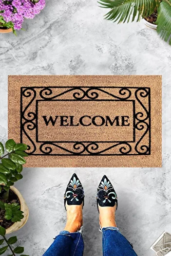 on the clouds Digital Printed Welcome Written Black Framed Decorative Door Mat
