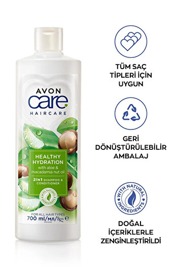 AVON Care Aloe Vera Ve Makademya Fındığı Yağı Şampuan Ve Saç Bakım Kremi 700 Ml. Üçlü Set
