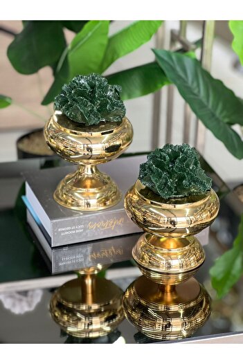 ArzzHome Dekoratif 2 Li Mercan Ayaklı Kutu Gold & Yeşil