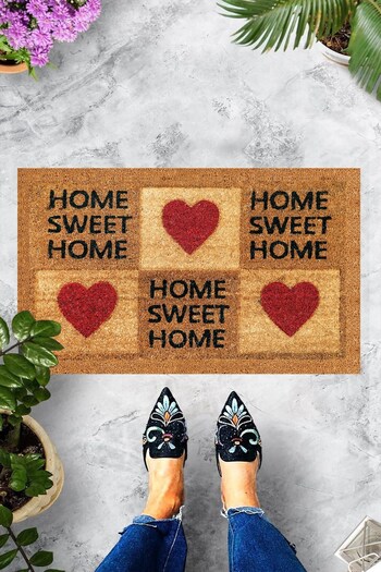 Pelangi Digital Printed Home Sweet Home Written Heart Figured Decorative Door Mat