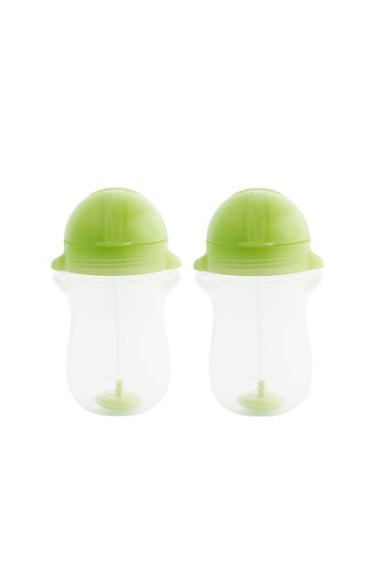 Munchkin Click Lock Spout Drinking Cup with Straw, 12 months, 296ml, Green, Pack of 2