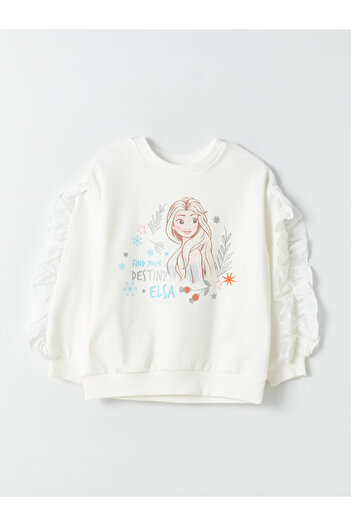 LC Waikiki Dívčí mikina s dlouhým rukávem s potiskem Elsa Crew Neck