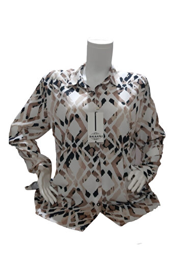 BY AKTEPE Plus Size Diamond Patterned Brown Women's Shirt 1006/1