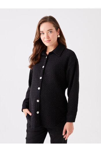 LC Waikiki Plain Long Sleeve Maternity Tweed Shirt Jacket