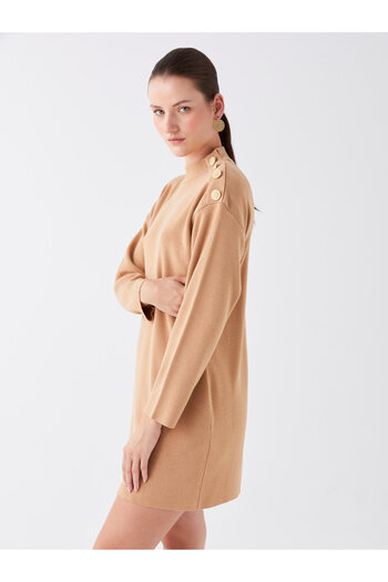 LC Waikiki Half Turtleneck Plain Long Sleeve Oversize Women's Knitwear Tunic