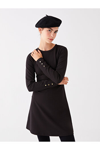 LC Waikiki Women's Dress - Crew Neck, Solid, Long Sleeve
