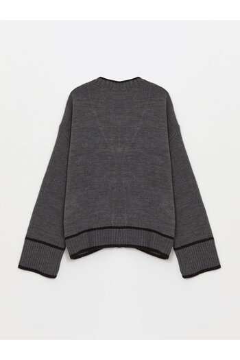 LC Waikiki Damen-Strickjacke mit langen Ärmeln und V-Ausschnitt in Übergröße