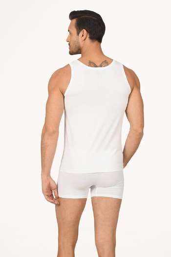 NBB 4 Pieces, 100% Cotton, Basic, Thick Strap, Men's White Undershirt