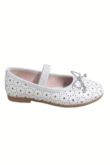 welissa White Patent Leather Glitter Heart Girl's Ballerinas