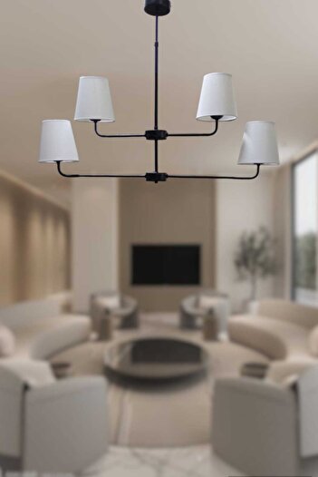 BSA LIGHTING KUMRU 4'LÜ ABAJURLU SİYAH MODERN AVİZE (KONİK KREM ABAJURLU)