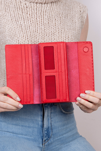 Grande L2732 Genuine Real Leather Large Size Special Design Hand-Stitched Women's Portfolio Wallet
