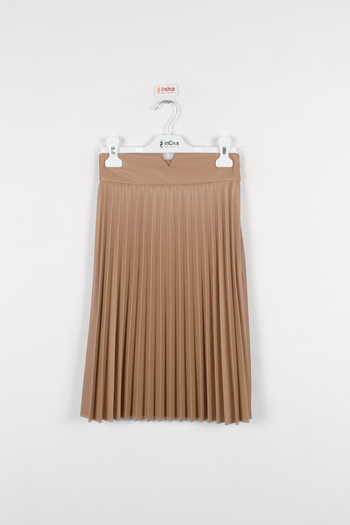 incity Girl's Beige Pleated Leather Skirt