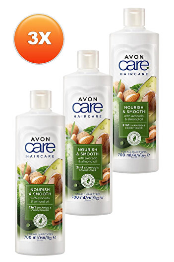 AVON Care Avokado ve Badem Yağı içeren Şampuan ve Saç Bakım Kremi 700 Ml. Üçlü Set