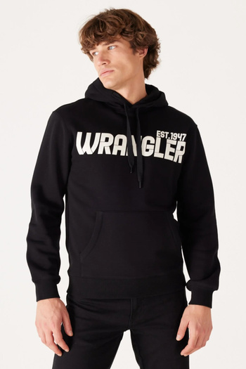 WRANGLER Ανδρικό φούτερ με κουκούλα από βαμβάκι με φλις εσωτερικά, κανονική εφαρμογή, SWEAT W232257001