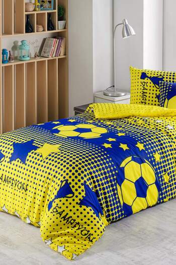 newhome Fan Single Duvet Cover Set Yellow-navy blue