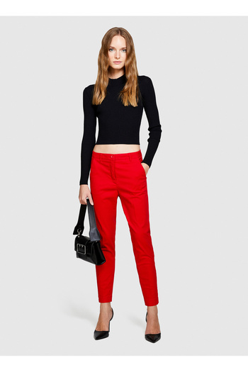 Sisley Red Women's High Waisted Slim Fit Trousers 4Ai655Ah6