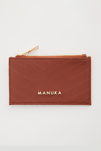 Manuka Quilted Zippered Card Holder Brown