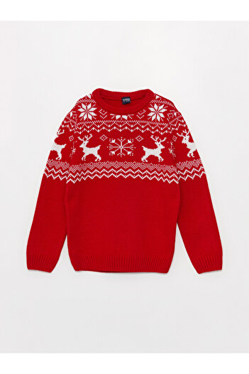 LC Waikiki New Year's Themed Boys' Knitwear Sweater - Long Sleeve, Crew Neck