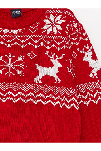 LC Waikiki New Year's Themed Boys' Knitwear Sweater - Long Sleeve, Crew Neck