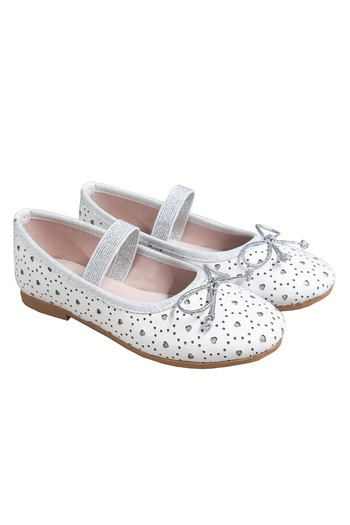 welissa White Patent Leather Glitter Heart Girl's Ballerinas