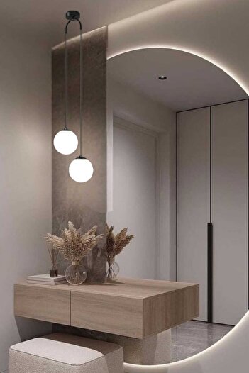 BSA LIGHTING NEHİR 2'Lİ SARKIT SİYAH MODERN AVİZE (BEYAZ CAMLI)