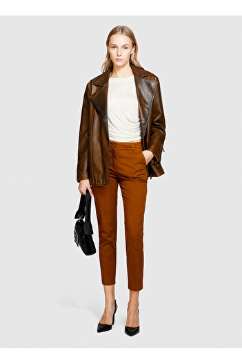 Sisley Brown Women's High Waisted Slim Fit Trousers 4Ai655Ah6