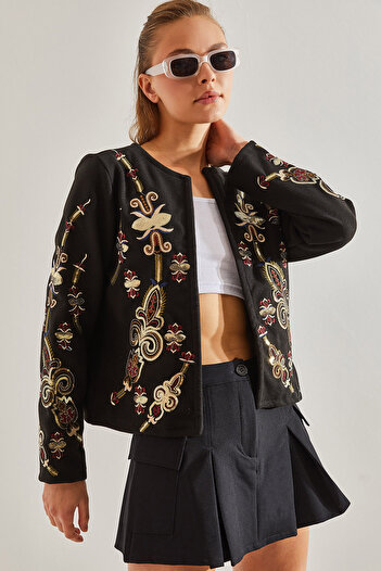 Bianco Lucci Women's Embroidered Multi-Patterned Stamp Jacket