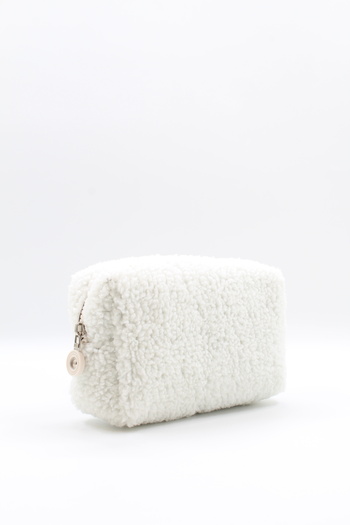 NOTHING Women's Cream Plush Travel Organizer Makeup Bag