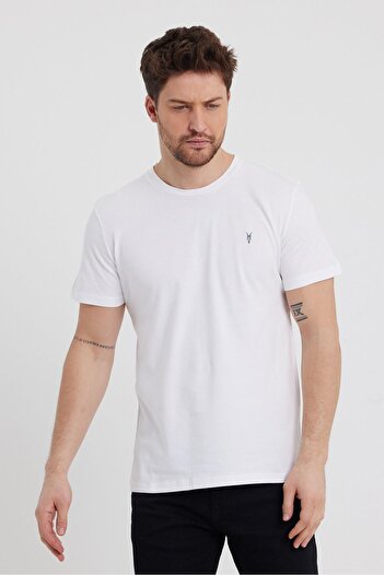 COMBİNE MİCHAİL Men's White-Navy-Black-Khaki-Grey Slim Fit Crew Neck 100% Cotton 5-Piece T-Shirt Pack