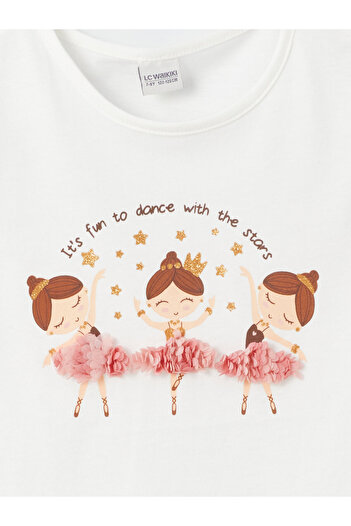 LC Waikiki Long Sleeve Printed Girl's T-Shirt - Crew Neck