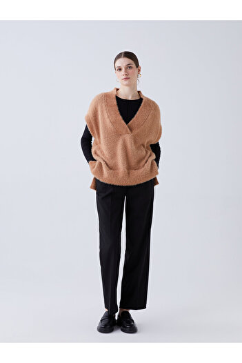 LC Waikiki V-Neck Plain Oversize Women's Knitwear Sweater