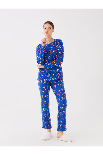 LC Waikiki Set de pijamale pentru damă cu mânecă lungă cu imprimeu Disney cu decolteu triplu