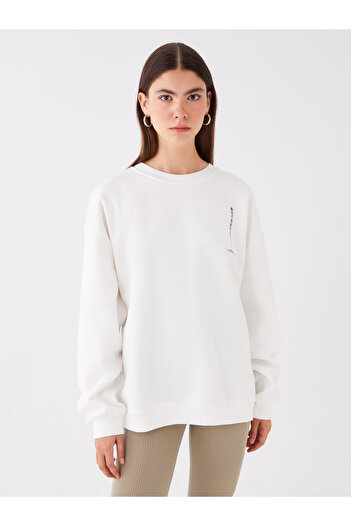 LC Waikiki Langärmliges, übergroßes Damen-Sweatshirt mit Rundhalsausschnitt – bedruckt