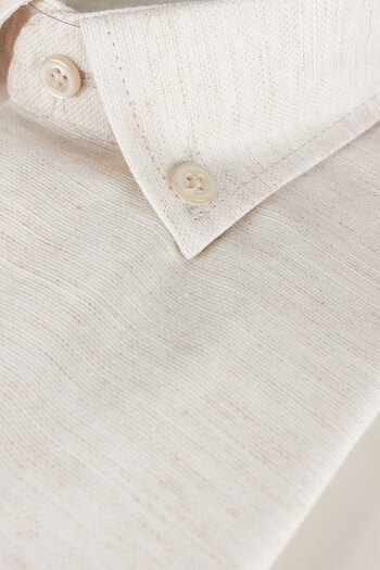 Varetta Men's Beige Plain Melange Long Sleeve Classic Cut Collar Buttoned Shirt with Pockets