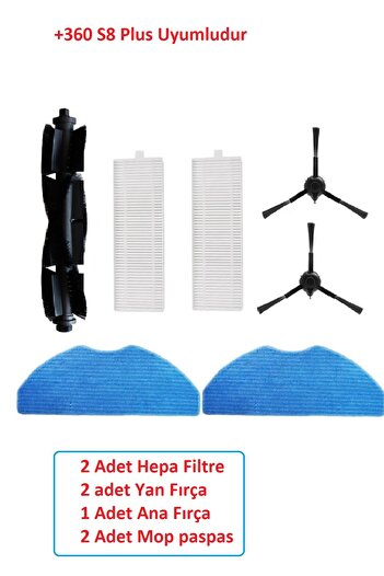 +360 360 S8 Plus - Σετ βούρτσας και φίλτρου ρομπότ ηλεκτρικής σκούπας