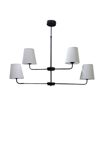 BSA LIGHTING KUMRU 4'LÜ ABAJURLU SİYAH MODERN AVİZE (KONİK KREM ABAJURLU)