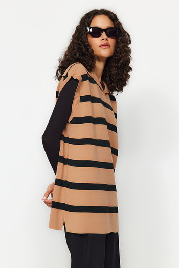 Trendyol Modest Black Sailor Neck Striped Knitwear Sweater TCTAW24UV00034