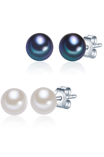 Valero Pearls Kristallen von Swarovski® 2'li Set Ohrstecker Sterling Silber Süßwasser-Zuchtperle weiß blau