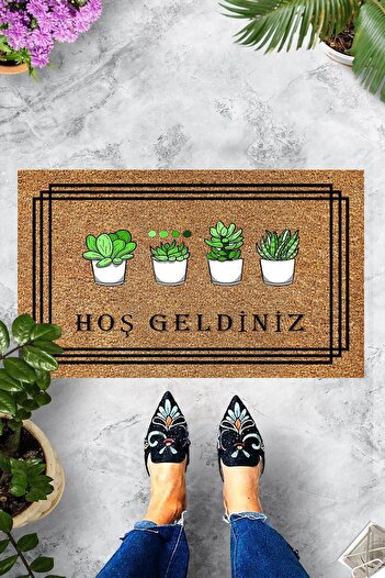 on the clouds Digital Printed Cactus Patterned Welcome Written Decorative Door Mat
