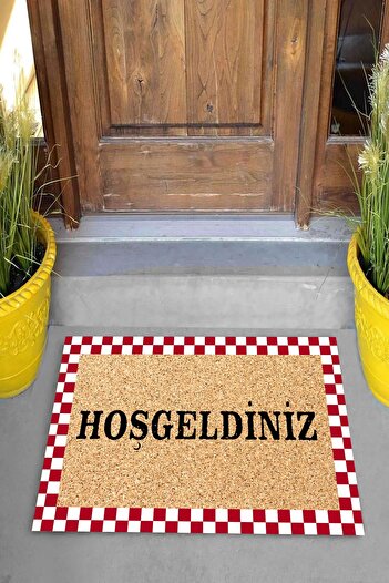 on the clouds Checkerboard Patterned Digital Printed Welcome Written Door Mat