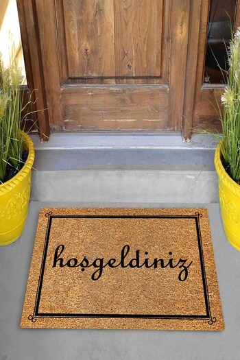 on the clouds Digital Printed Welcome Written Black Framed Decorative Door Mat