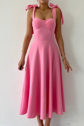 lovebox Atlas Fabric Chest Filled Lace Strap Midi Length Flared Cut Pink Evening Dress 166