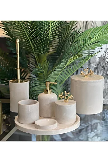 Bns Beige Marble Bathroom Set of 7